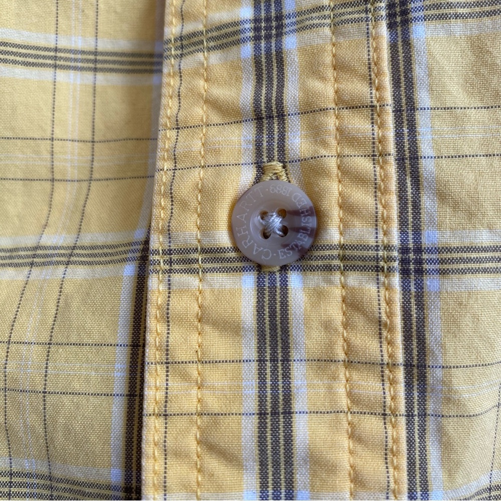 Carhartt Yellow Plaid Short Sleeve Button Down Shirt Size Large - Picture 5 of 6